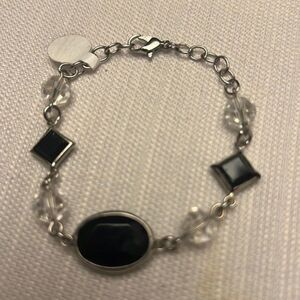 Handcrafted black and clear bead silver tone bracelet
